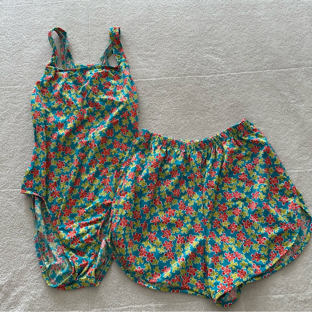 Hanna Andersson Vintage Women’s Swimsuit & Shorts Set XS S
